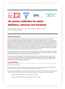 HIV partner notification for adults: definitions, outcomes and standards